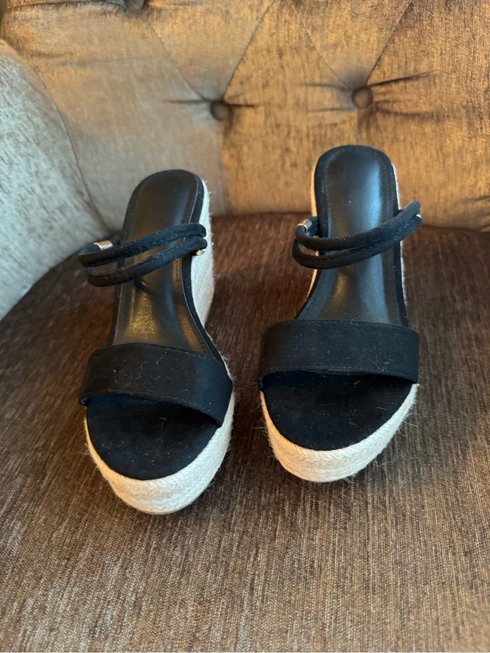 Black Suede Platform Wedge Sandals - Women